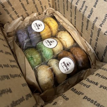 a shipping box with a dozen assorted hopia